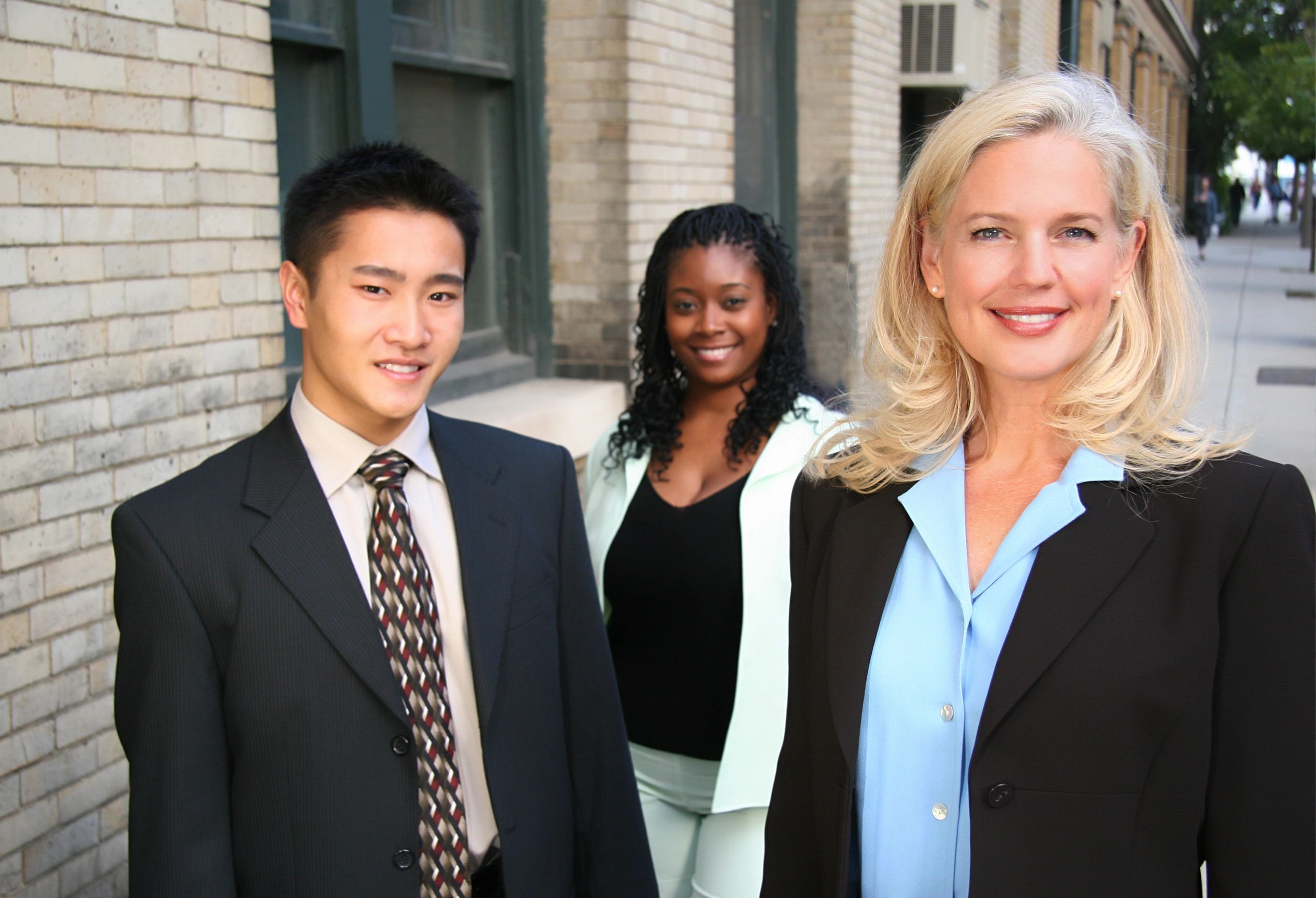 Recruitment team outside an office building